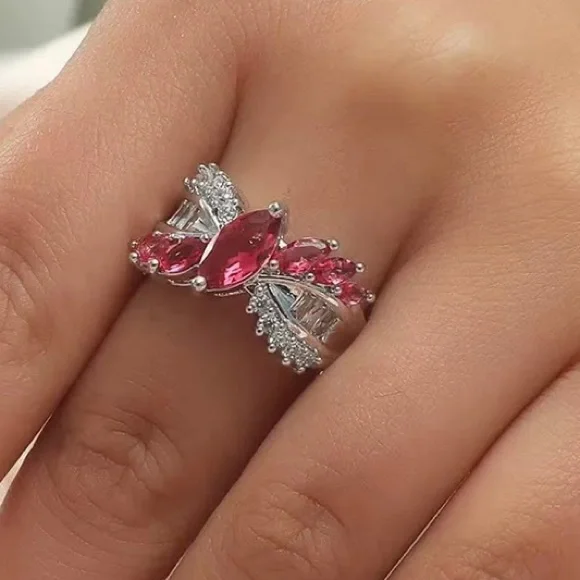 Elegant Red Zircon Ring. Size 8. - Picture 1 of 4